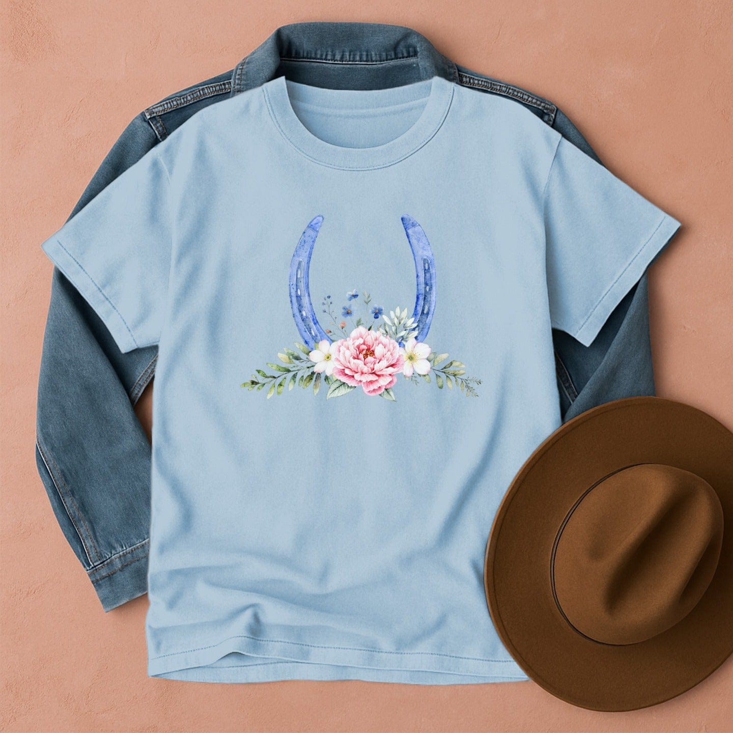 Floral Horseshoe T-Shirt Chambray / S Western shirt