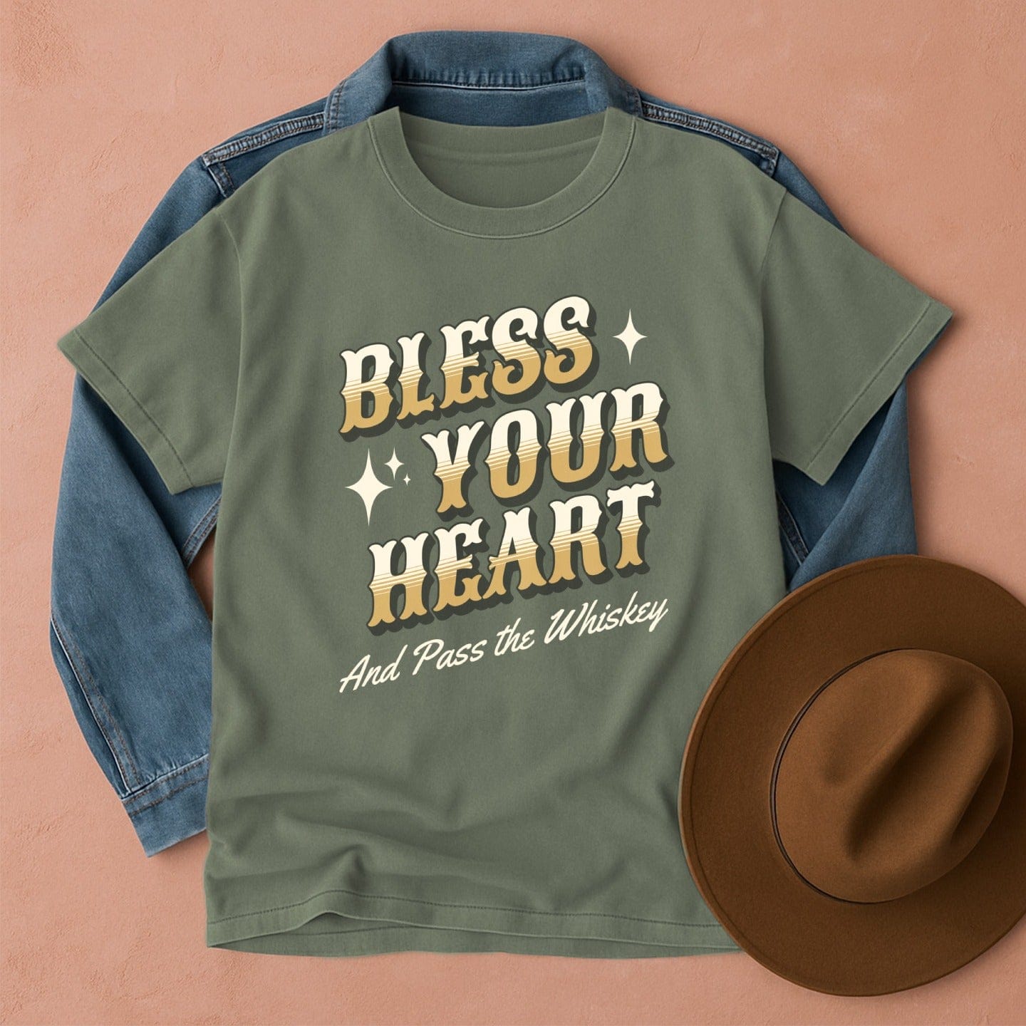 Bless Your Heart & Pass the Whiskey T-Shirt Moss / S Western shirt