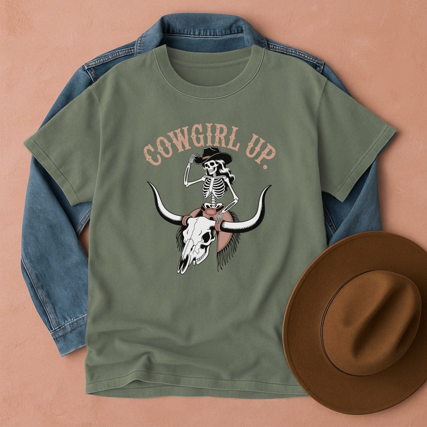 Cowgirl Up Vintage Style T-Shirt Moss / S Western shirt