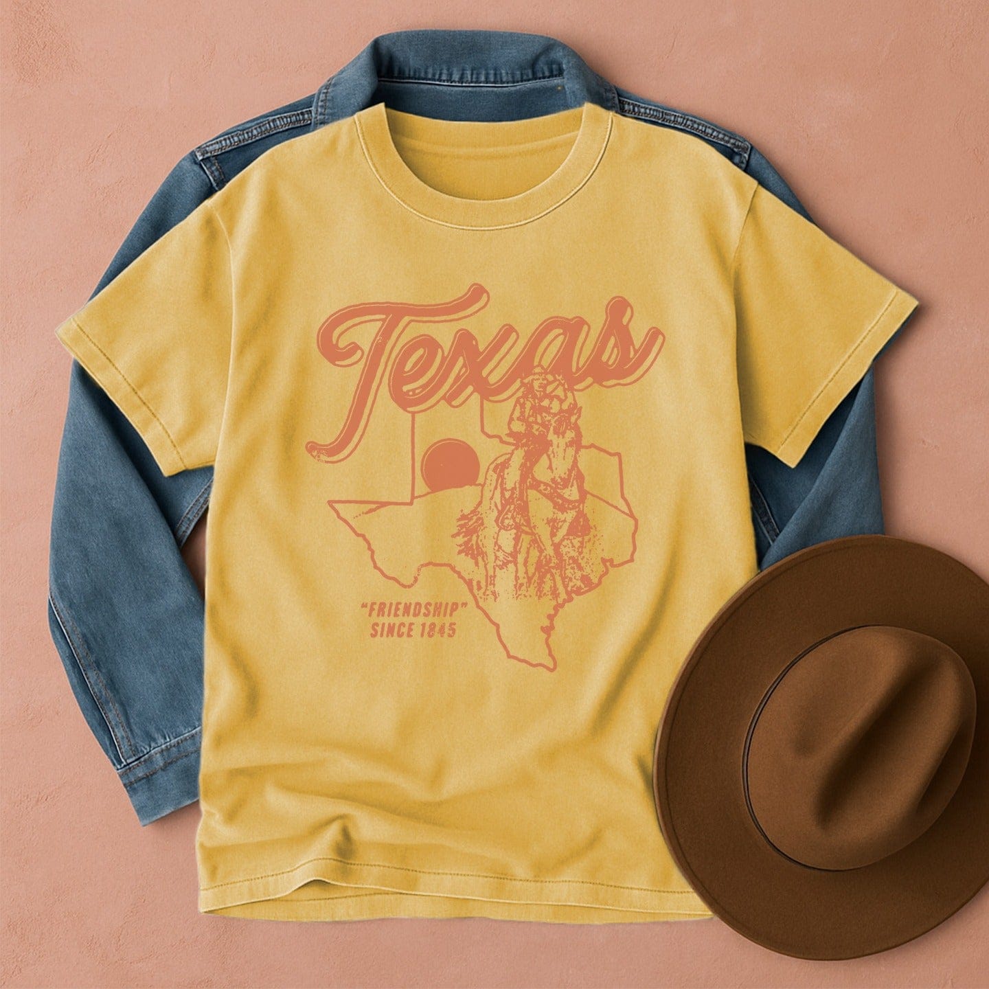 Texas American West Retro T-Shirt Mustard / S Western shirt