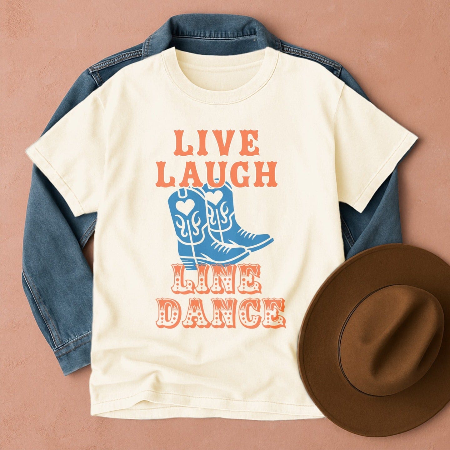 Live, Laugh, Line Dance T-Shirt Ivory / S Western shirt
