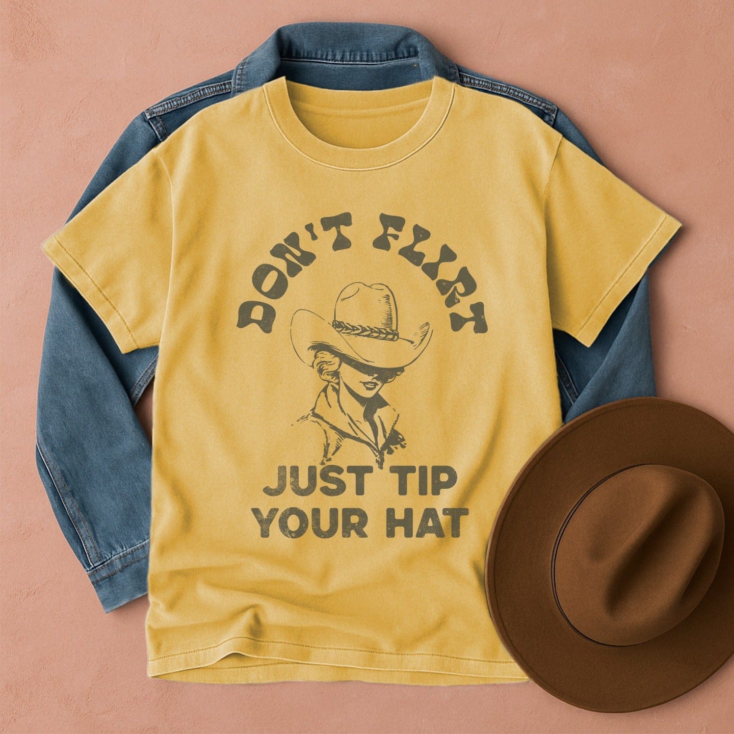 Don't Flirt Cowgirl T-Shirt Mustard / S Western shirt