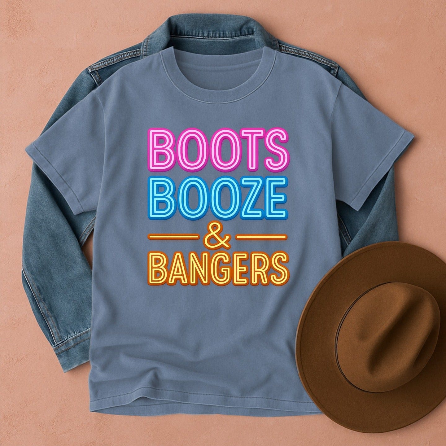 Boots Booze & Bangers T-Shirt Blue Jean / S Western shirt