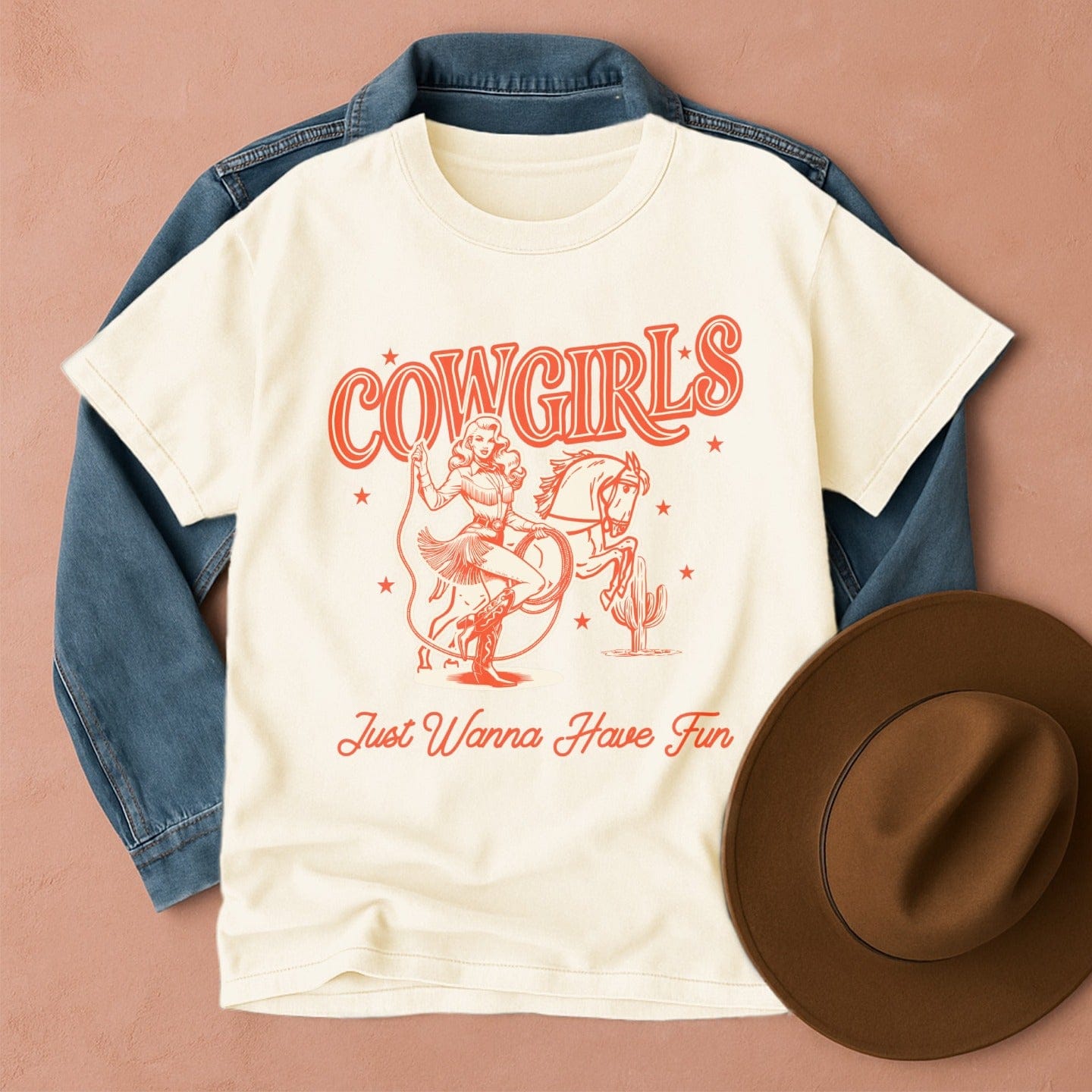 Cowgirls Just Wanna Have Fun T-Shirt Ivory / S Western shirt