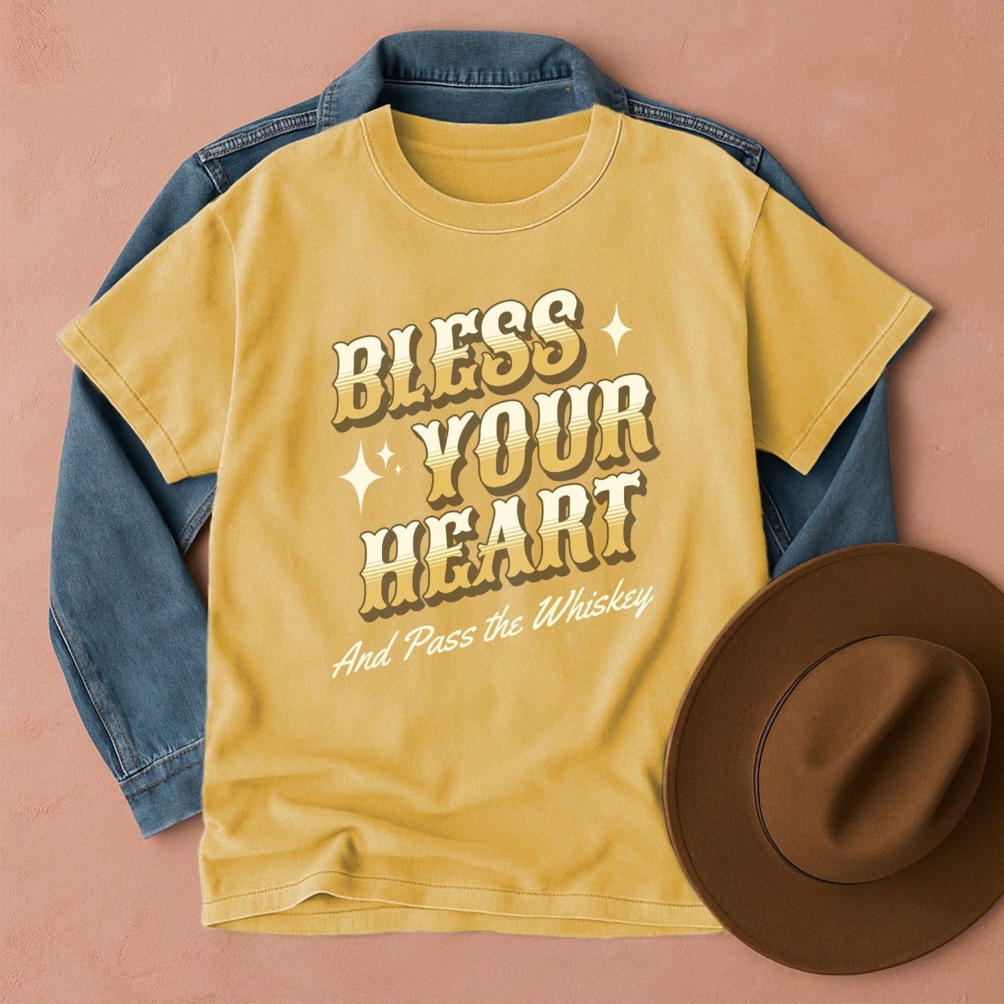 Bless Your Heart & Pass the Whiskey T-Shirt Mustard / S Western shirt