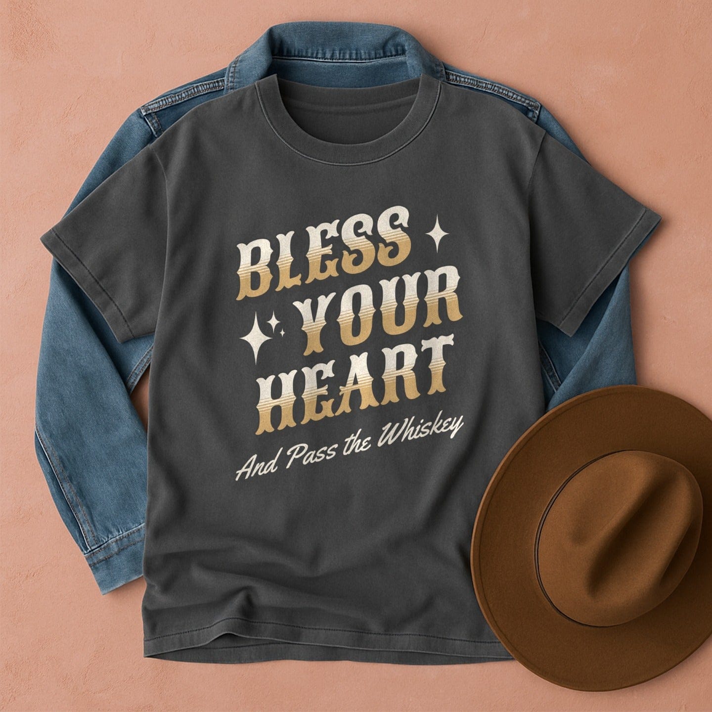 Bless Your Heart & Pass the Whiskey T-Shirt Pepper / S Western shirt