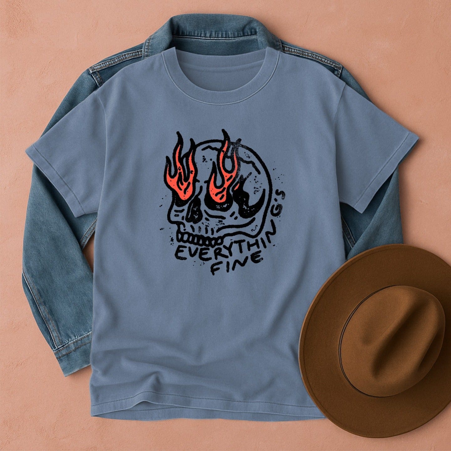 Everything's Fine Funny Skull T-Shirt Blue Jean / S Western shirt