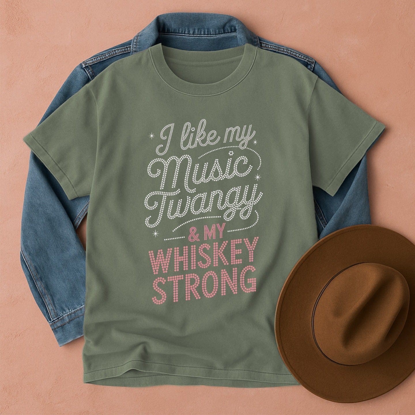 I Like My Music Twangy & My Whiskey Strong T-Shirt Moss / S Western shirt