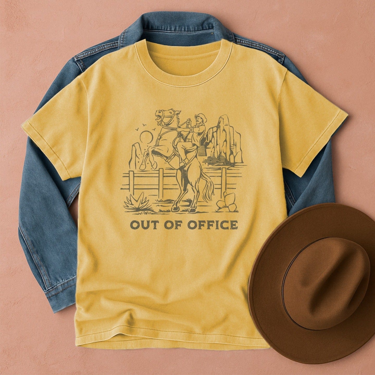 Out of Office Cowboy T-Shirt Mustard / S Western shirt