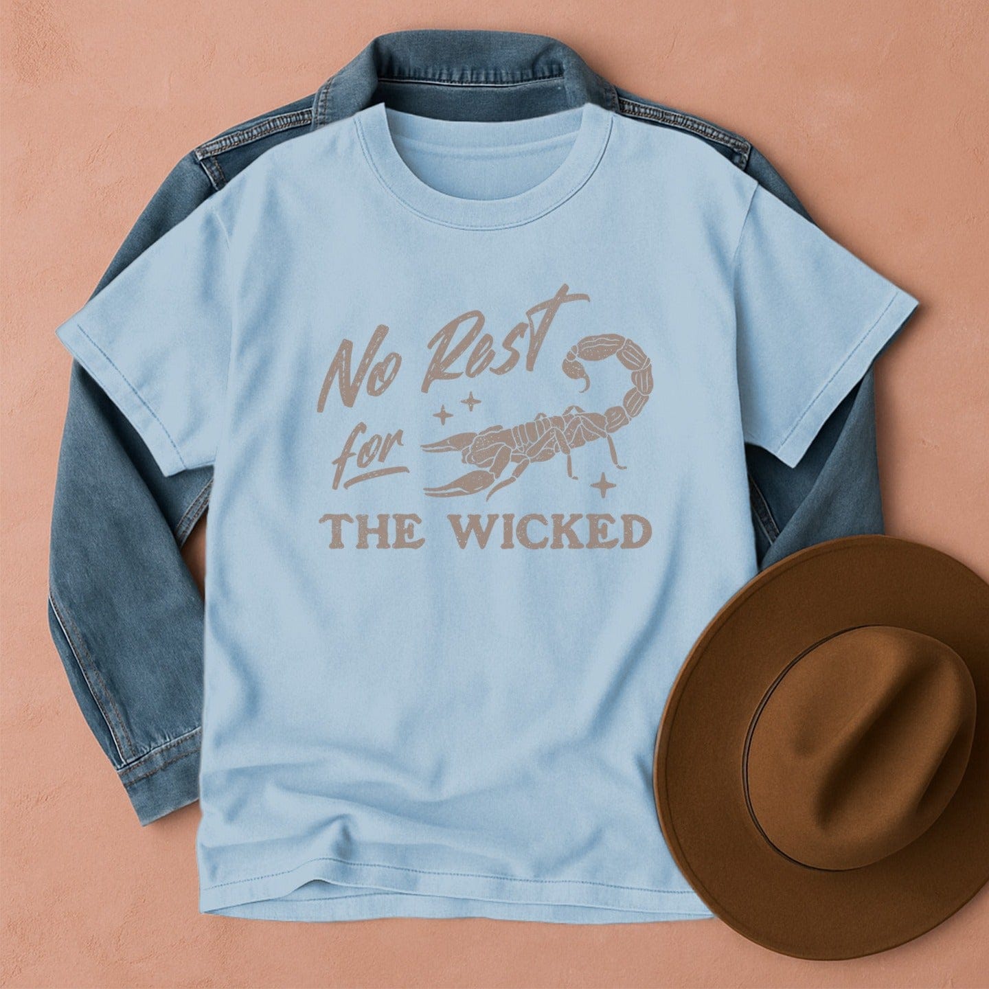 No Rest for the Wicked Scorpion T-Shirt Chambray / S Western shirt