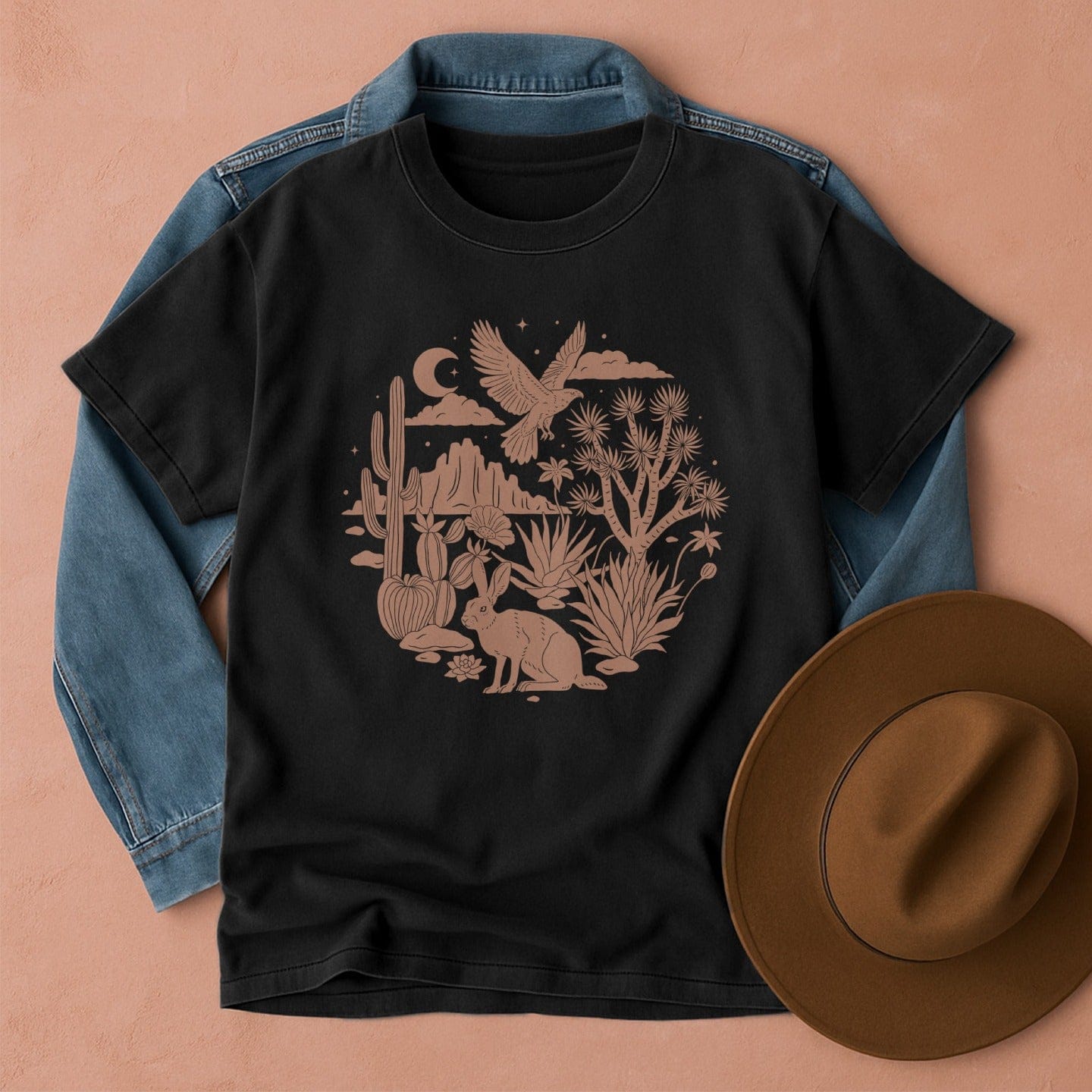 Desert Wildlife Boho T-Shirt Black / S Western shirt