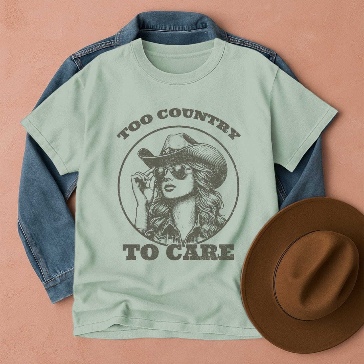 Too Country to Care T-Shirt Bay / S Western shirt