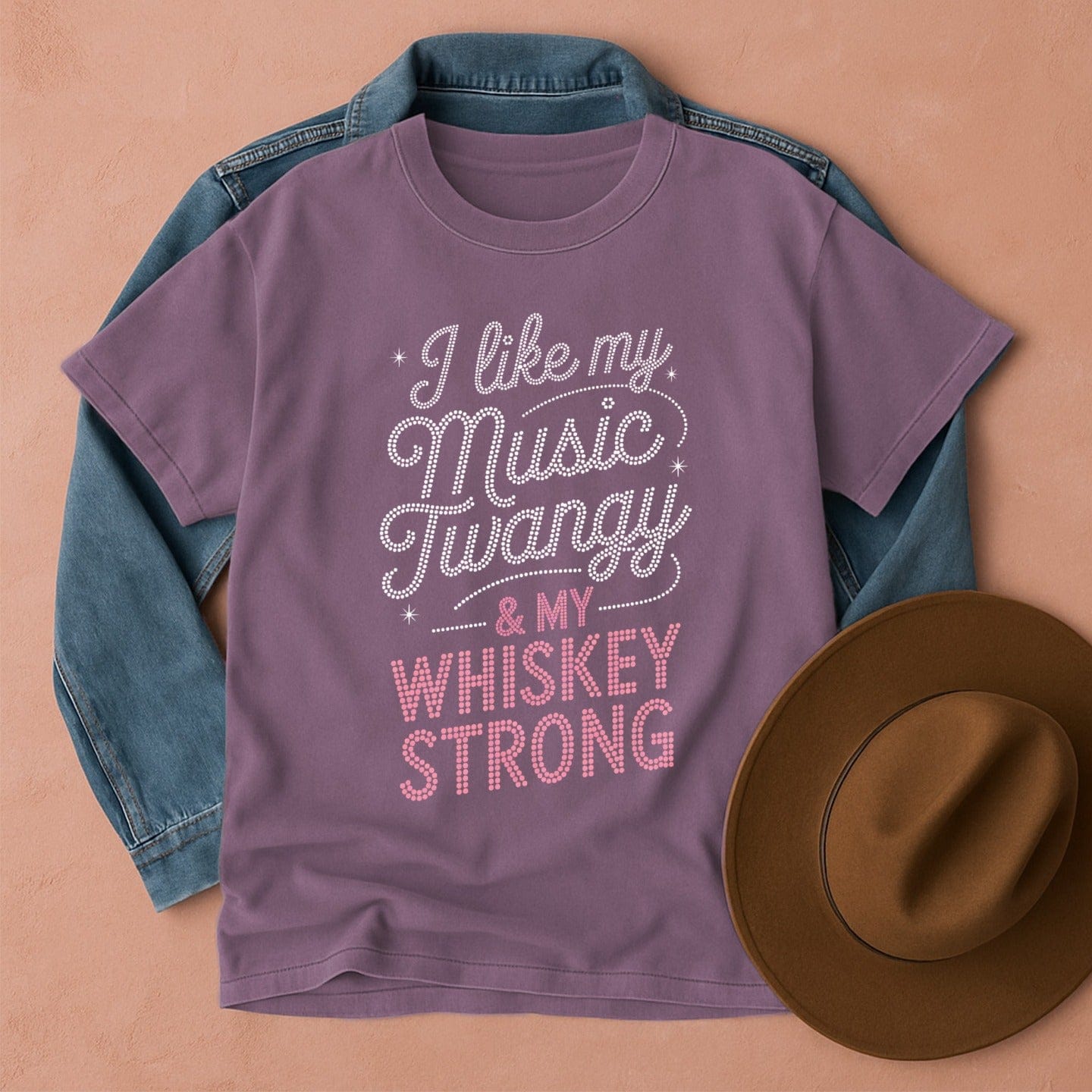 I Like My Music Twangy & My Whiskey Strong T-Shirt Berry / S Western shirt