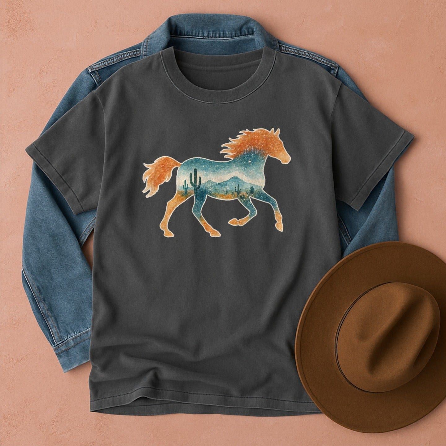 Night Desert Mustang T-Shirt Pepper / S Western shirt