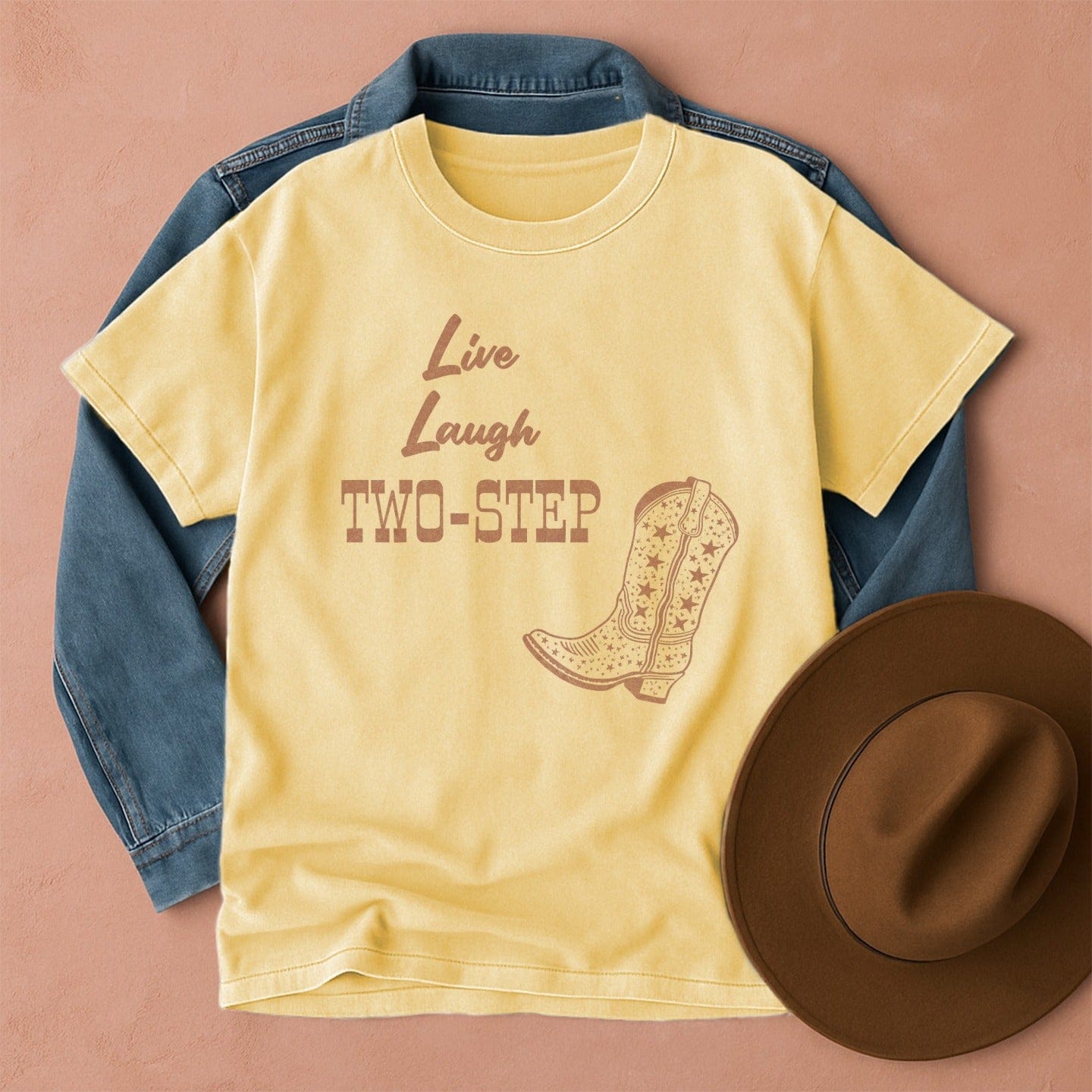 Live Laugh Two-Step Western T-Shirt Butter / S Western shirt