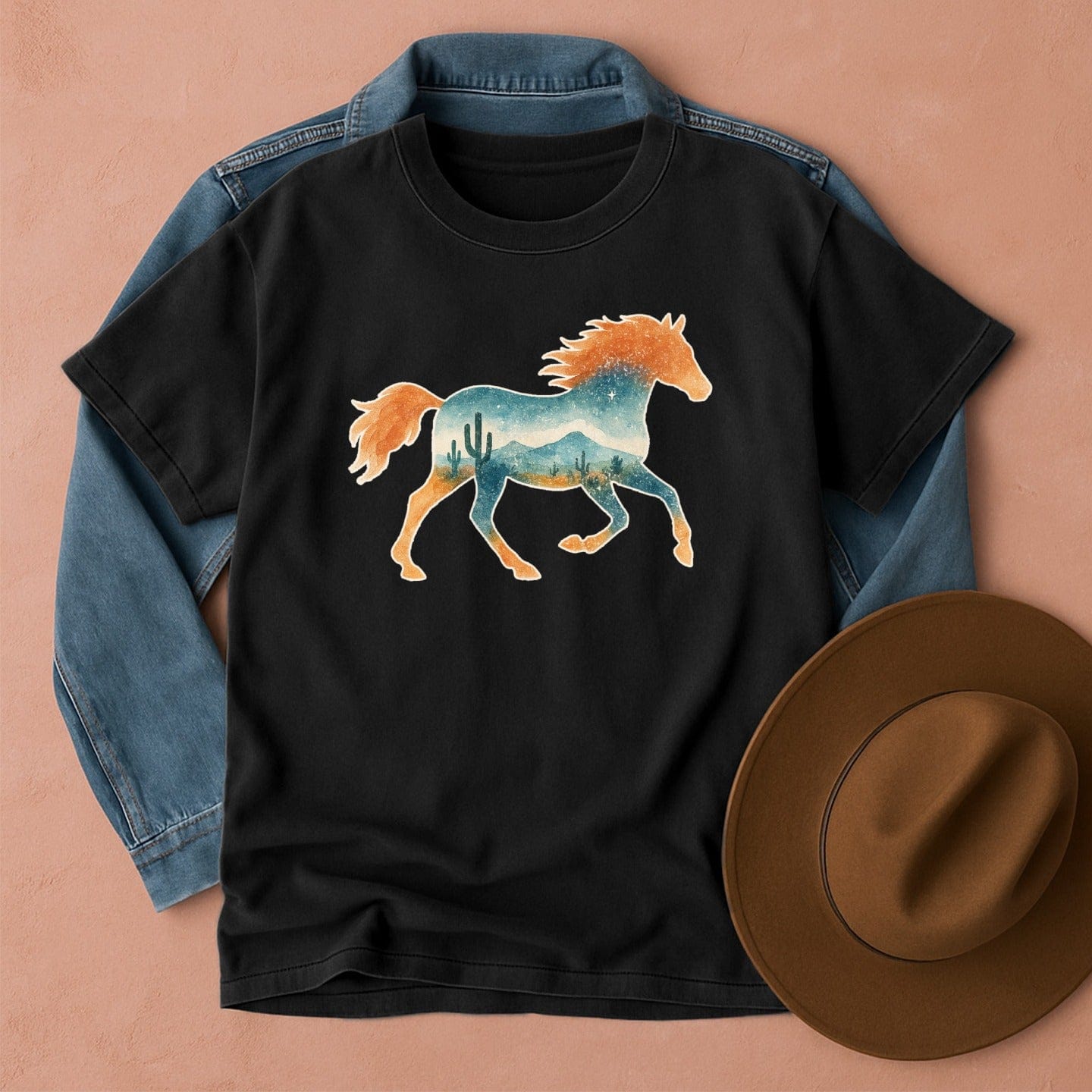 Night Desert Mustang T-Shirt Black / S Western shirt