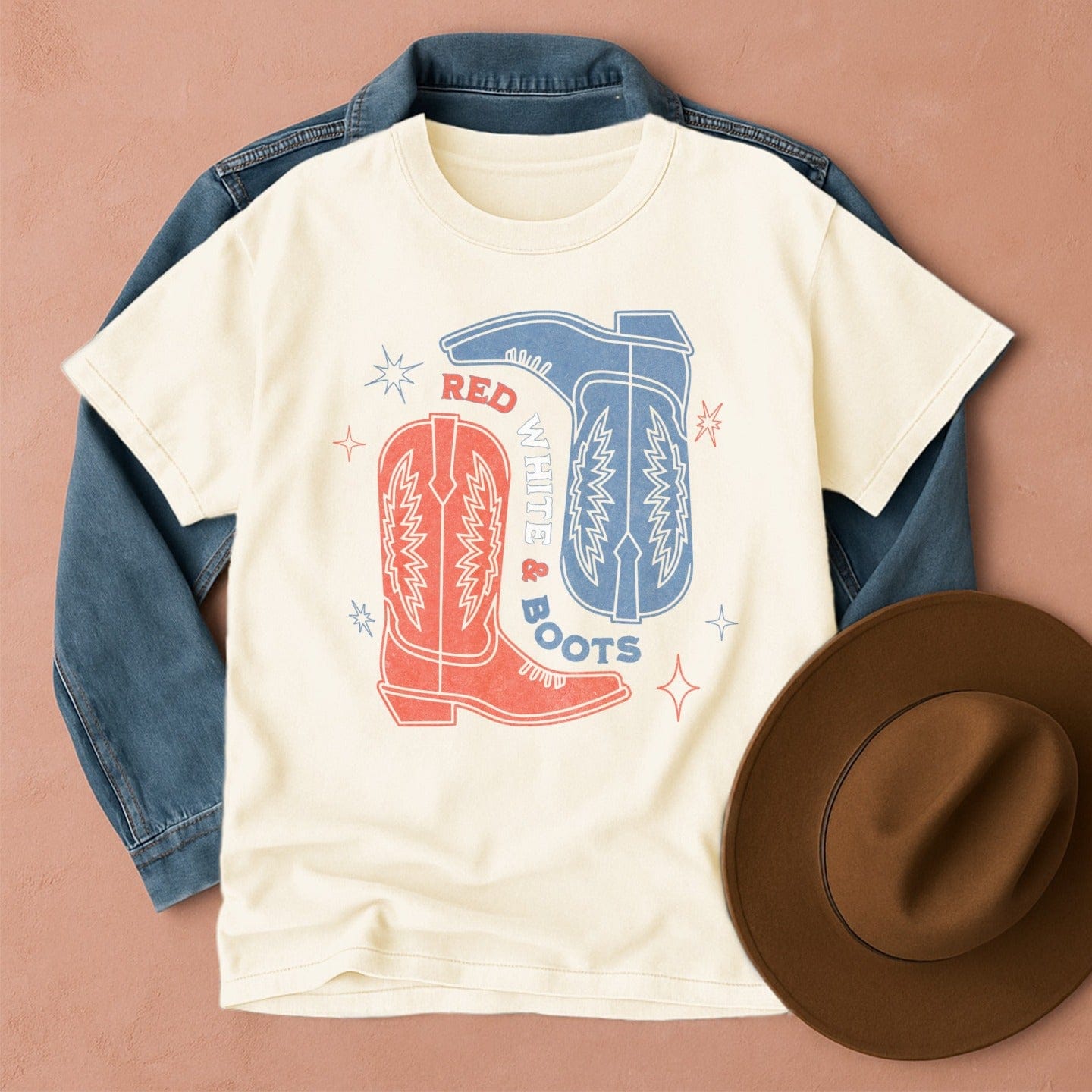 Red, White & Boots T-Shirt Ivory / S Western shirt