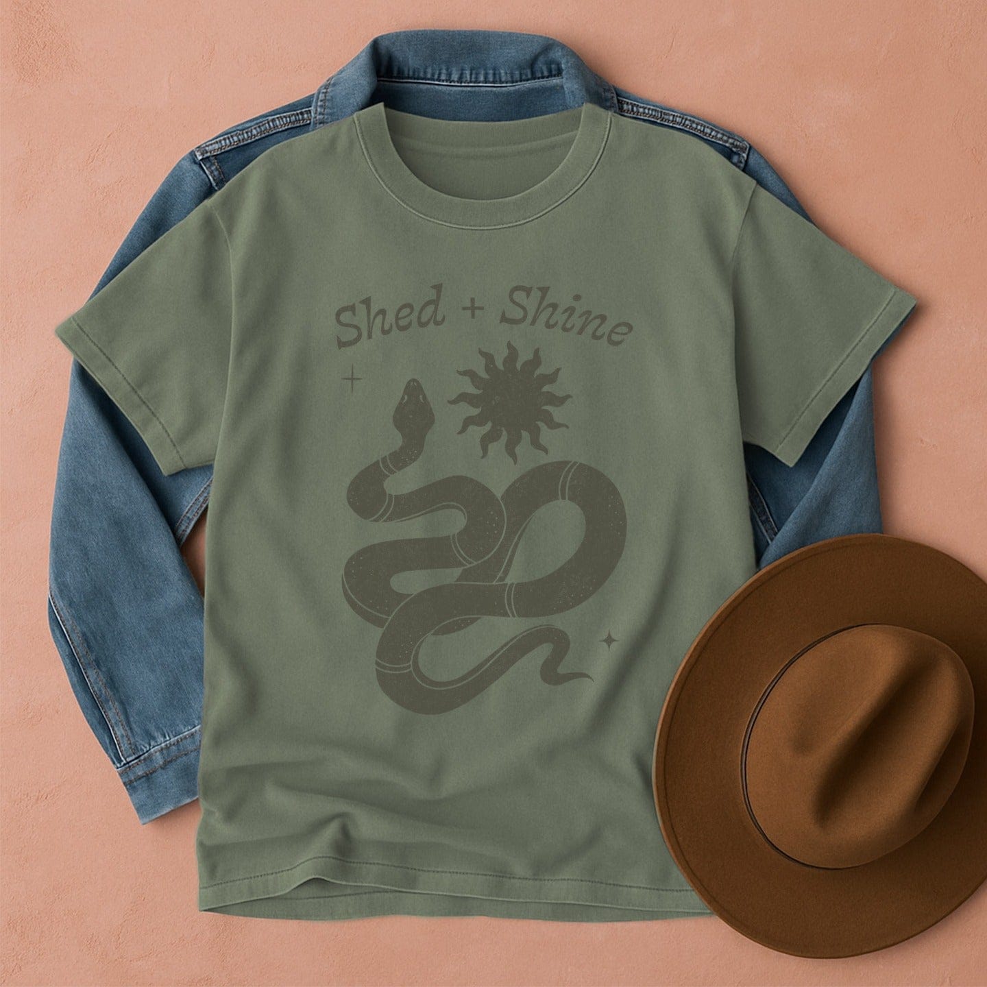 Shed + Shine Snake Boho Western T-Shirt Moss / S Western shirt