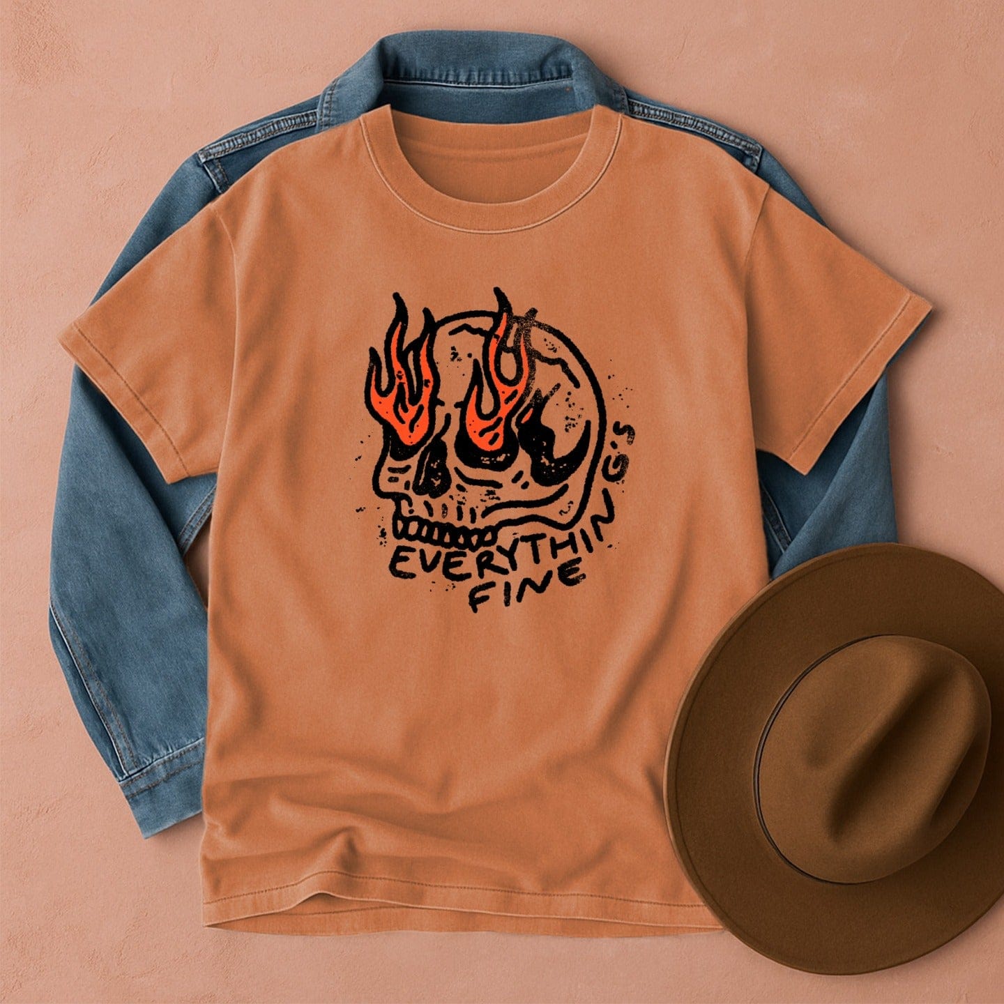 Everything's Fine Funny Skull T-Shirt Yam / S Western shirt