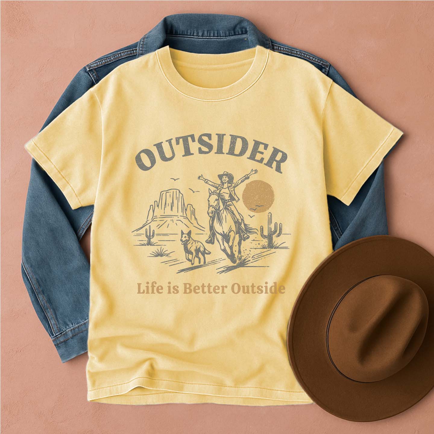 Outsider Cowgirl & Dog T-shirt Butter / S Western shirt