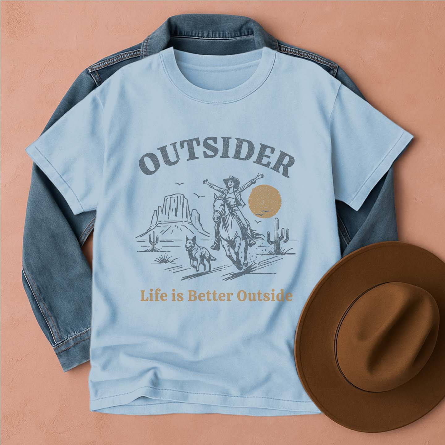 Outsider Cowgirl & Dog T-shirt Chambray / S Western shirt
