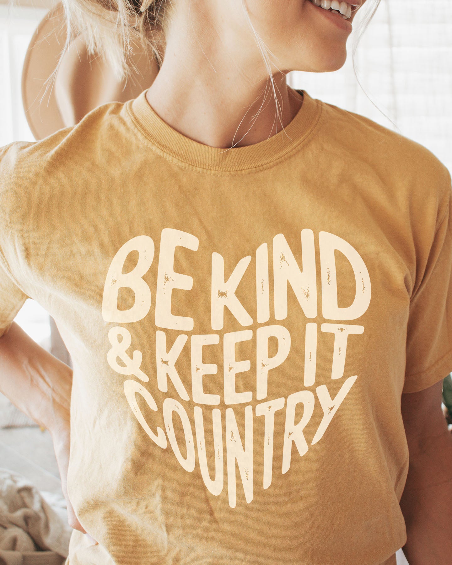 Comfort Colors tee with 'BE KIND & KEEP IT COUNTRY' text.