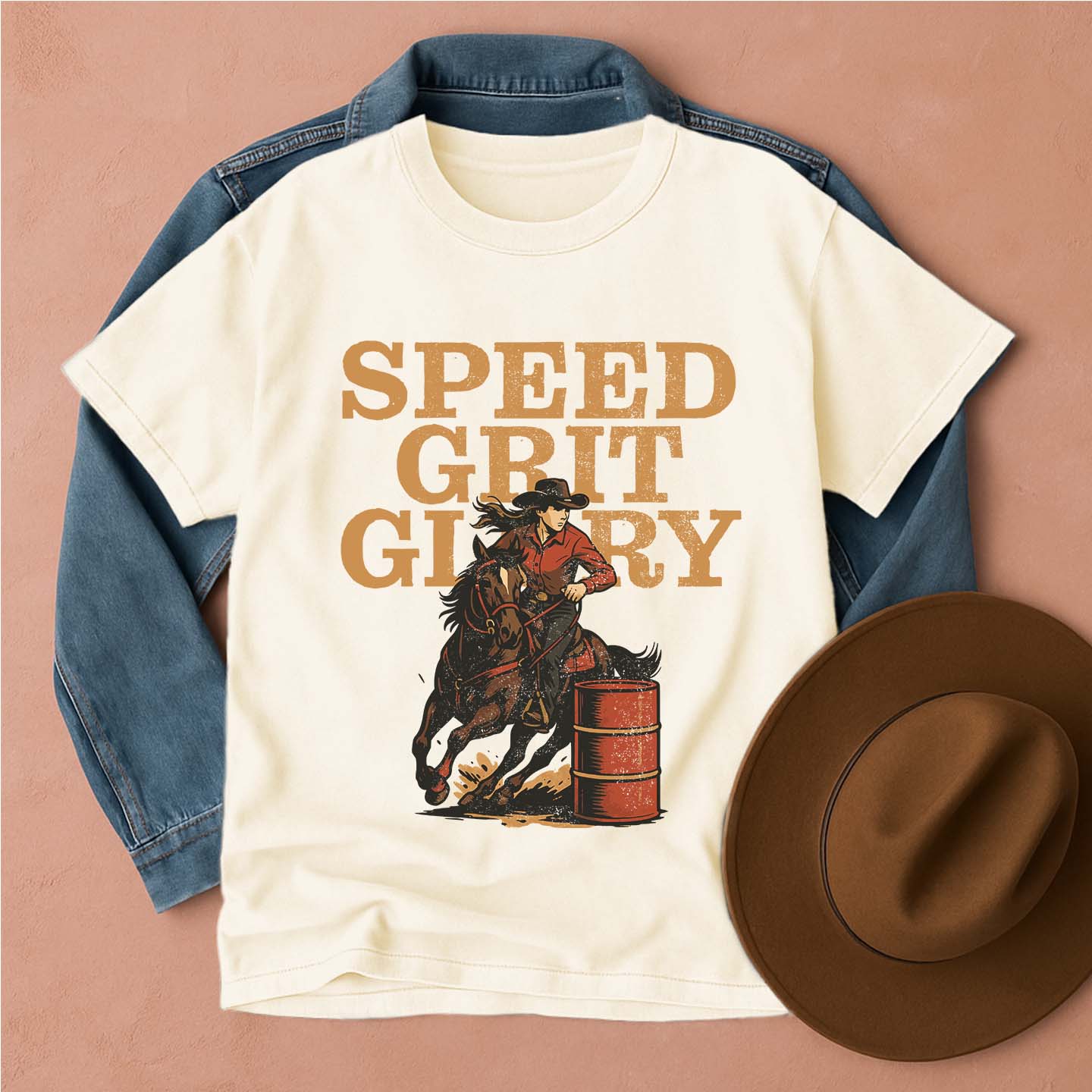 Barrel Racer Cowgirl T-Shirt Ivory / S Western shirt