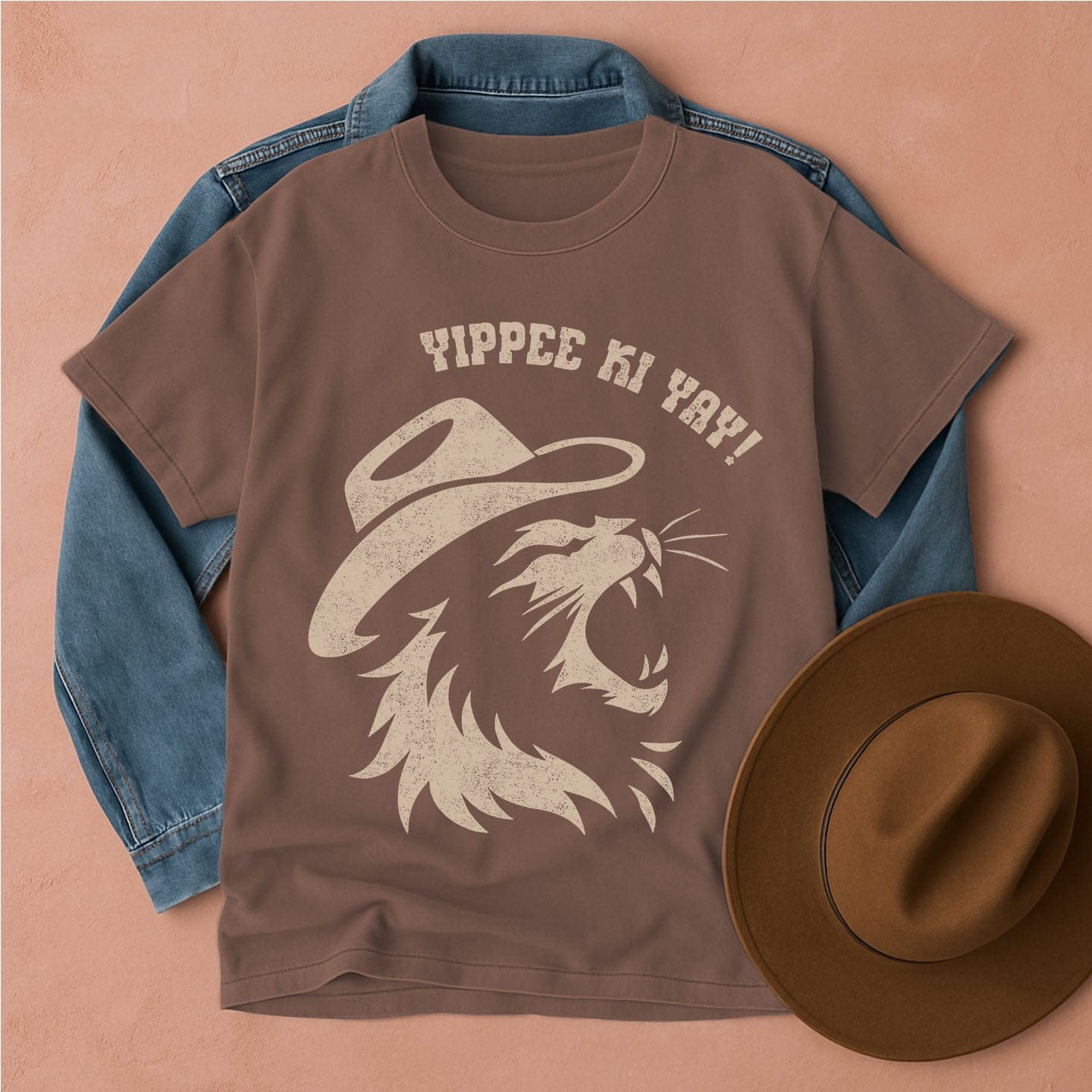 Yippee Ki Yay Cowboy Cat T-Shirt Espresso / S Western shirt
