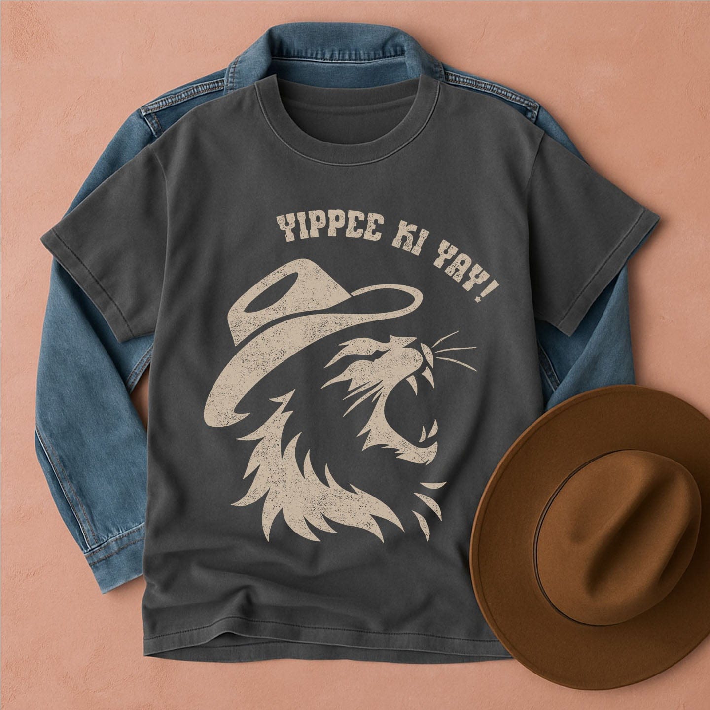 Yippee Ki Yay Cowboy Cat T-Shirt Pepper / S Western shirt