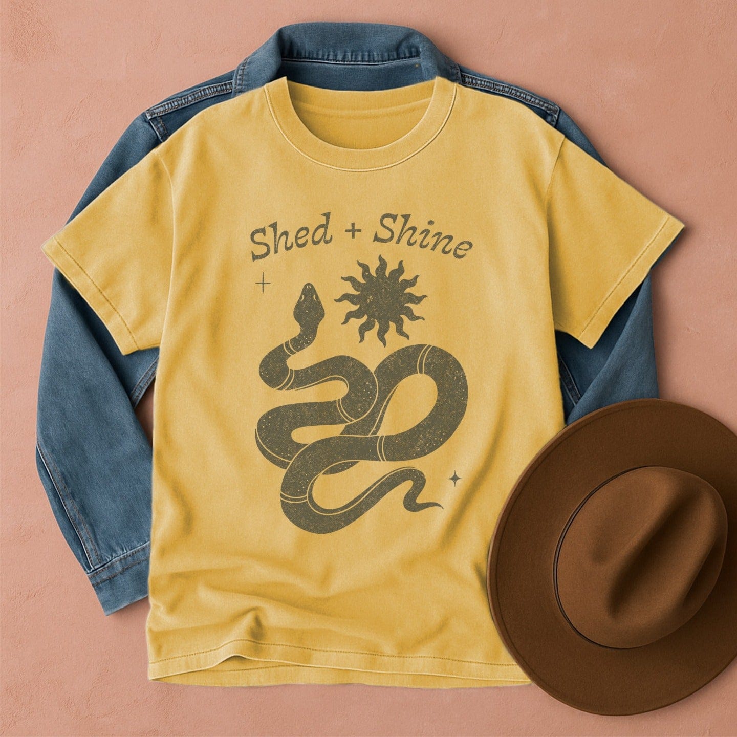 Shed + Shine Snake Boho Western T-Shirt Mustard / S Western shirt