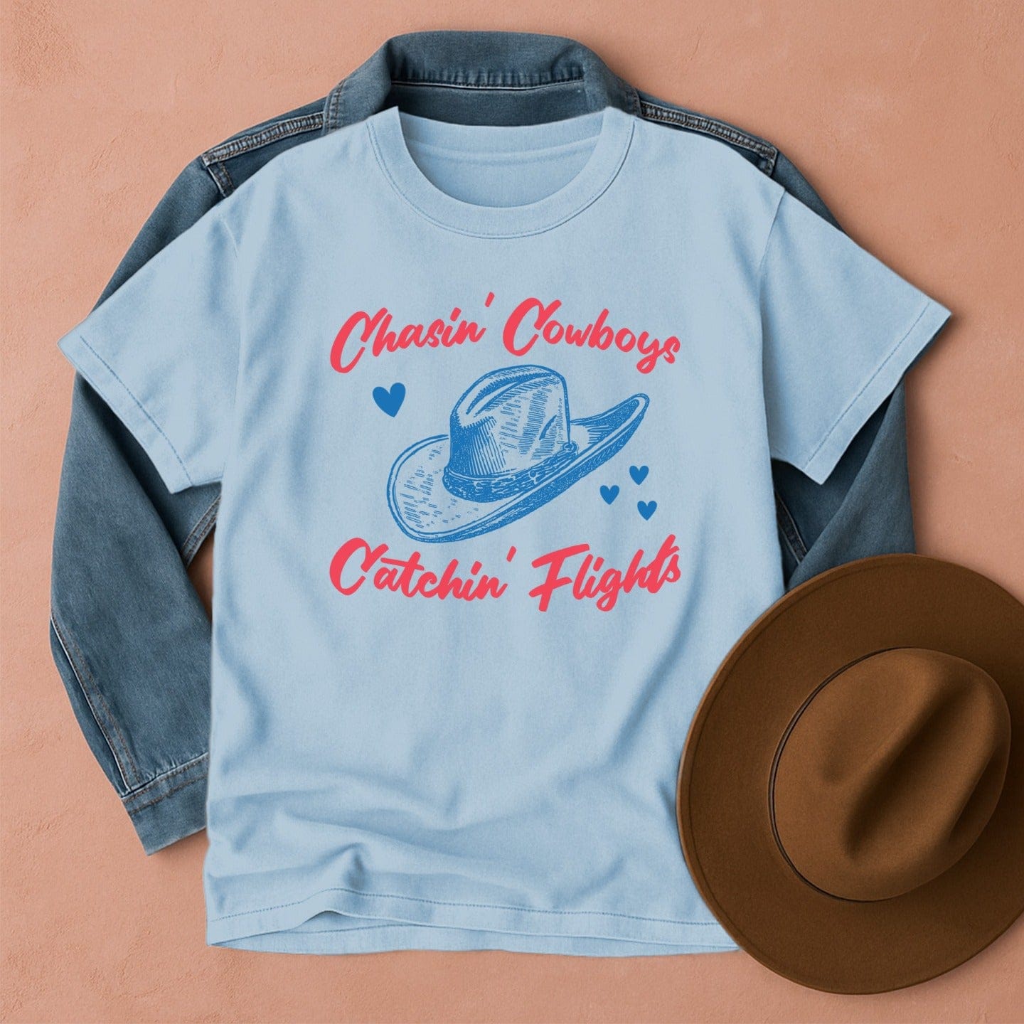 Chasin' Cowboys Catchin' Flights T-shirt Chambray / S Western shirt