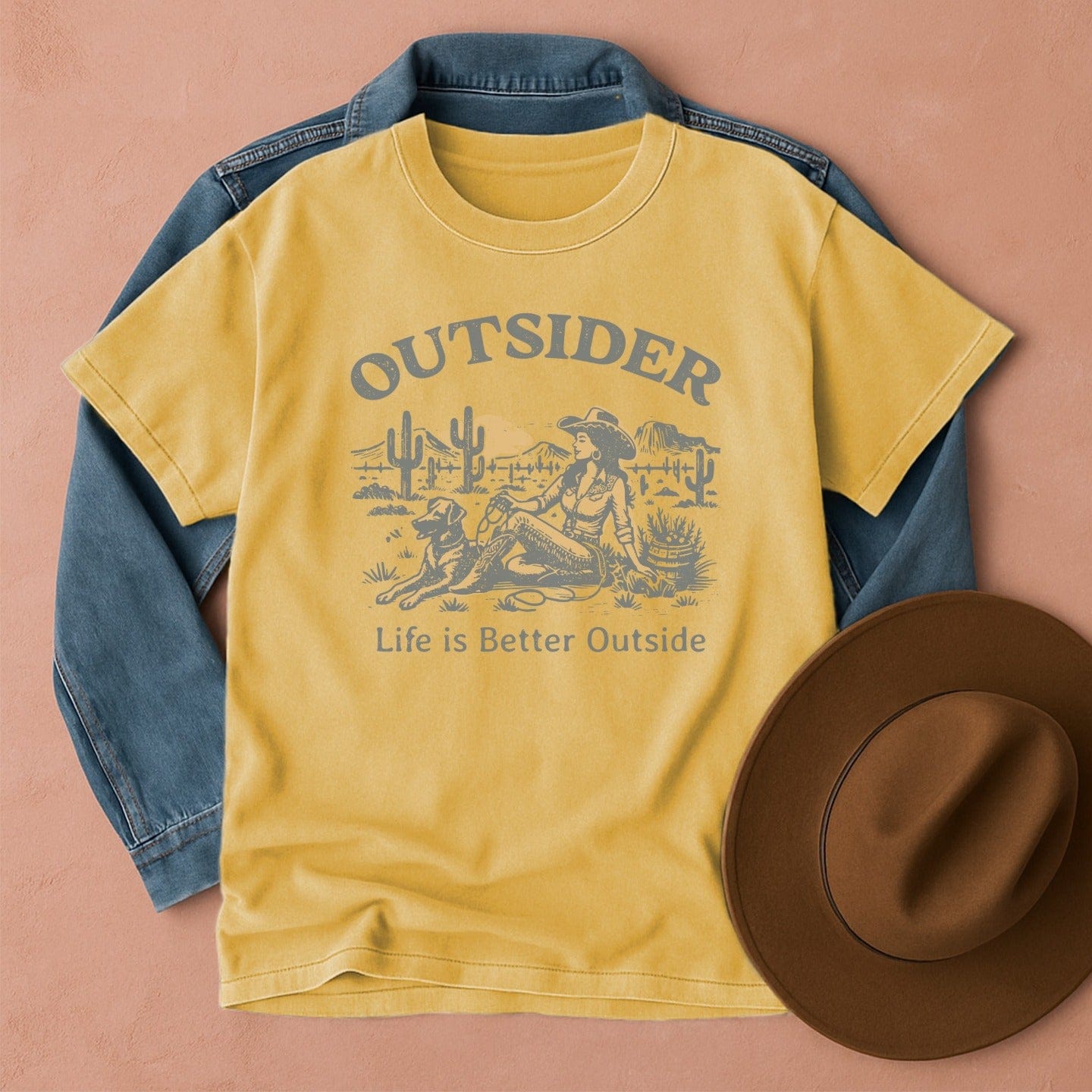 Outsider Cowgirl T-Shirt Mustard / S Western shirt