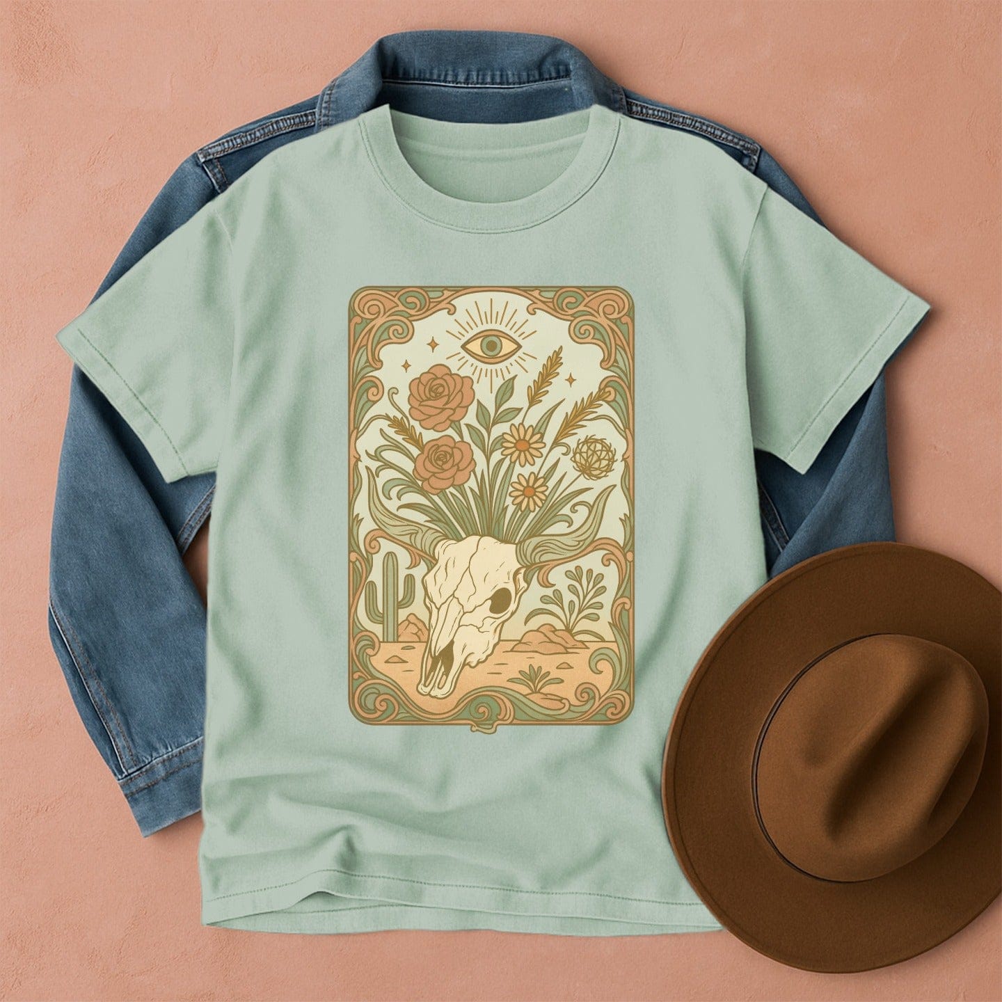 Cow Skull Art Nouveau T-Shirt Bay / S Western shirt