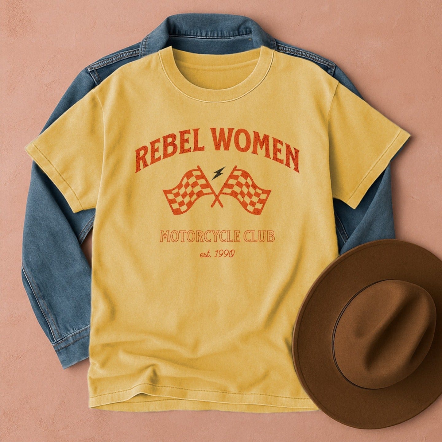 Rebel Women Motorcycle Club T-Shirt Mustard / S Western shirt