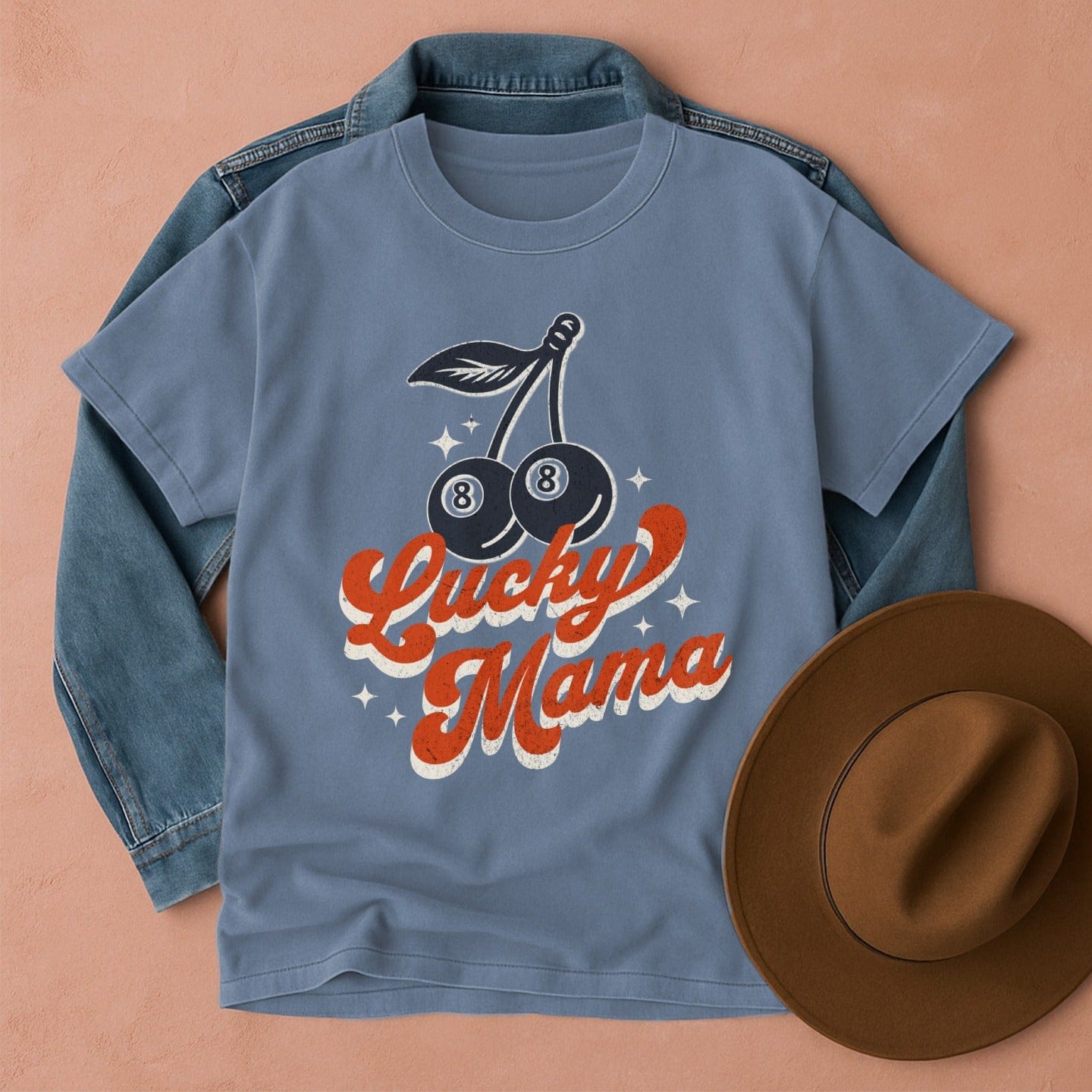 Lucky Mama Retro T-Shirt Blue Jean / S Western shirt