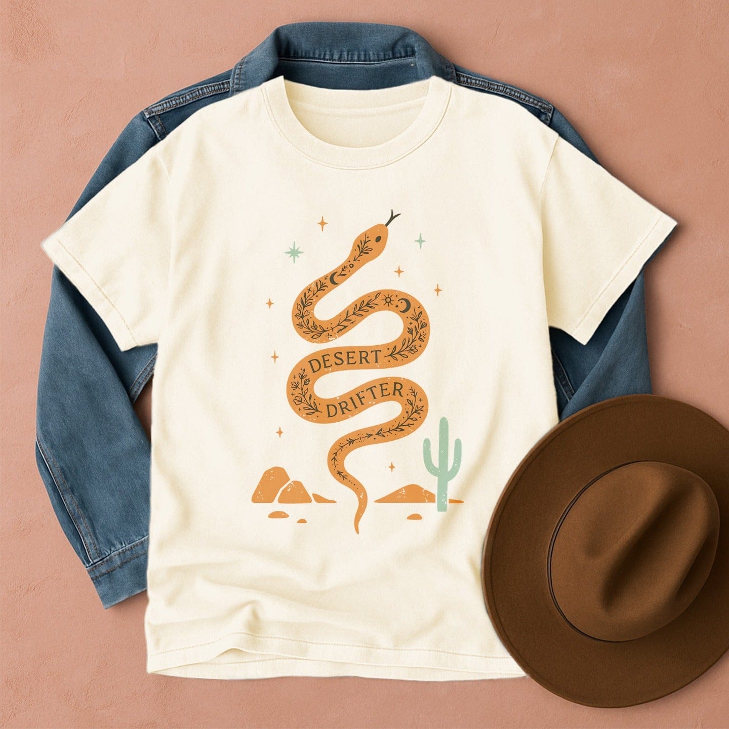 Boho Desert Drifter Snake T-Shirt Ivory / S Western shirt