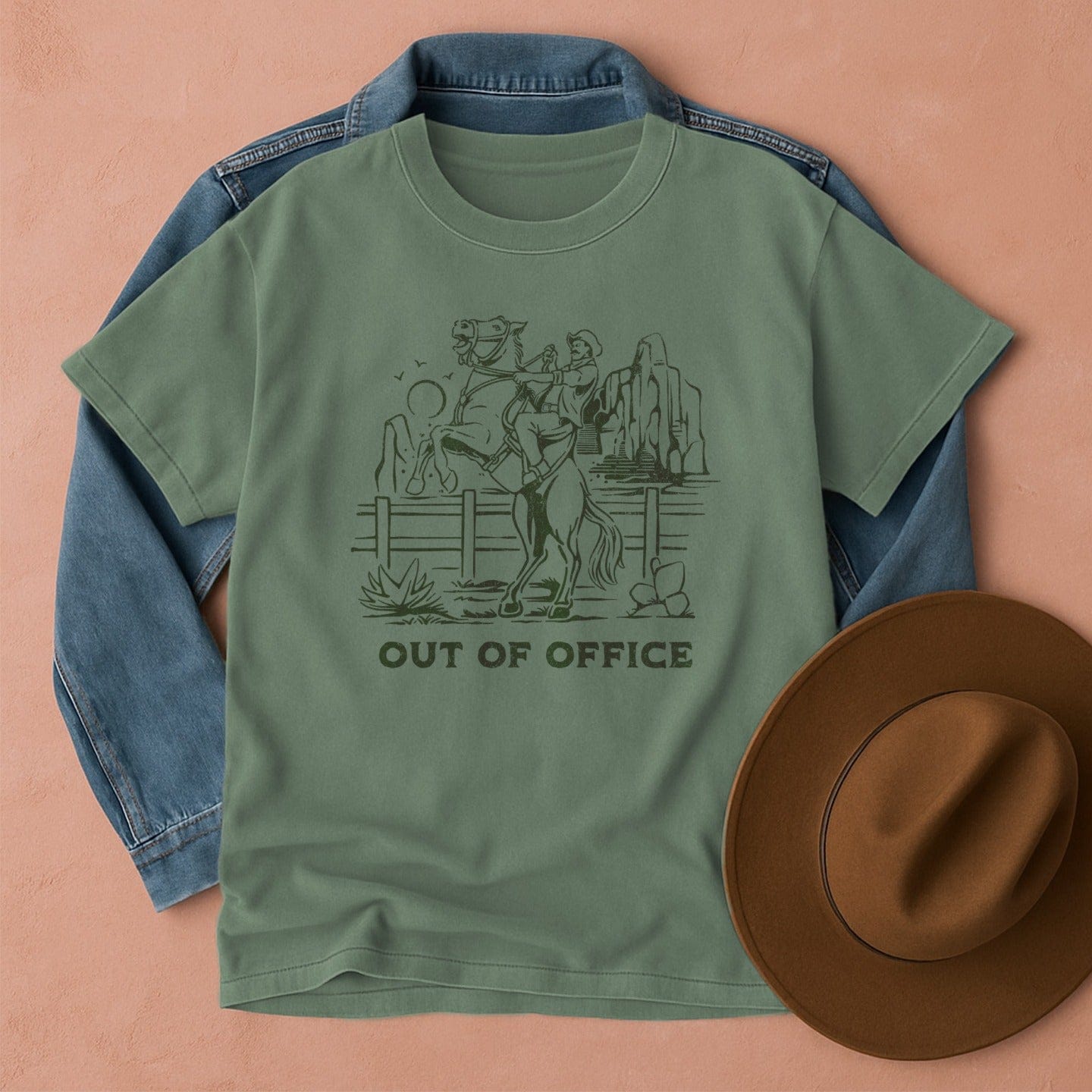 Out of Office Cowboy T-Shirt Light Green / S Western shirt