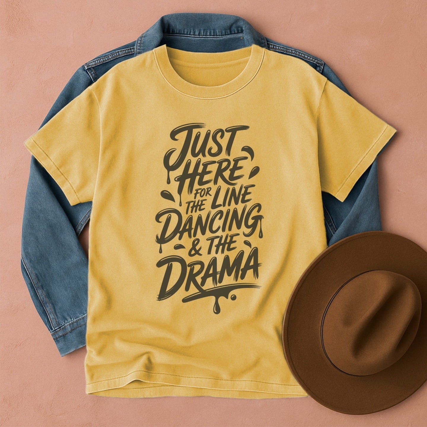 Just Here for the Line Dancing T-Shirt Mustard / S Western shirt