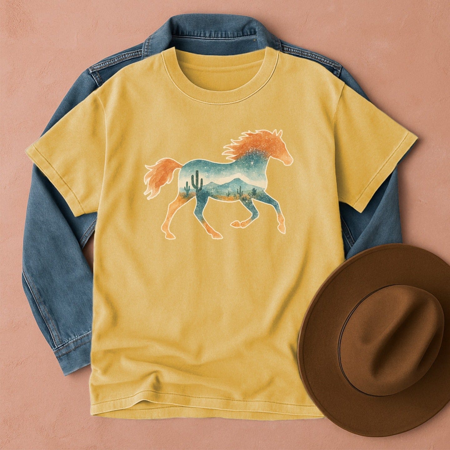 Night Desert Mustang T-Shirt Mustard / S Western shirt
