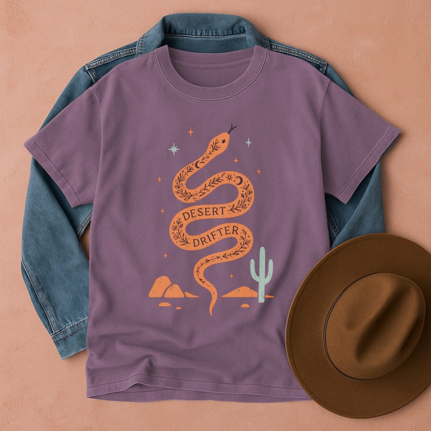 Boho Desert Drifter Snake T-Shirt Berry / S Western shirt