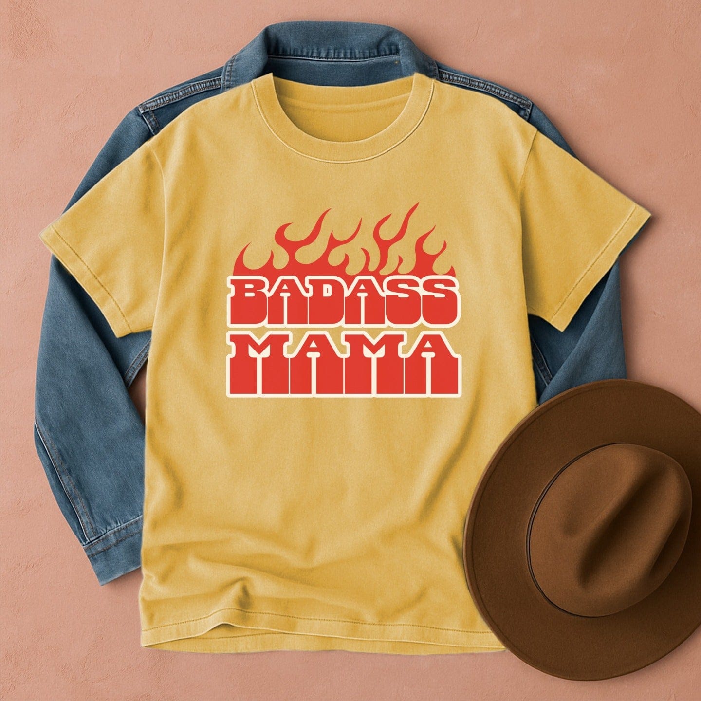 Badass Mama Western T-shirt Mustard / S Western shirt