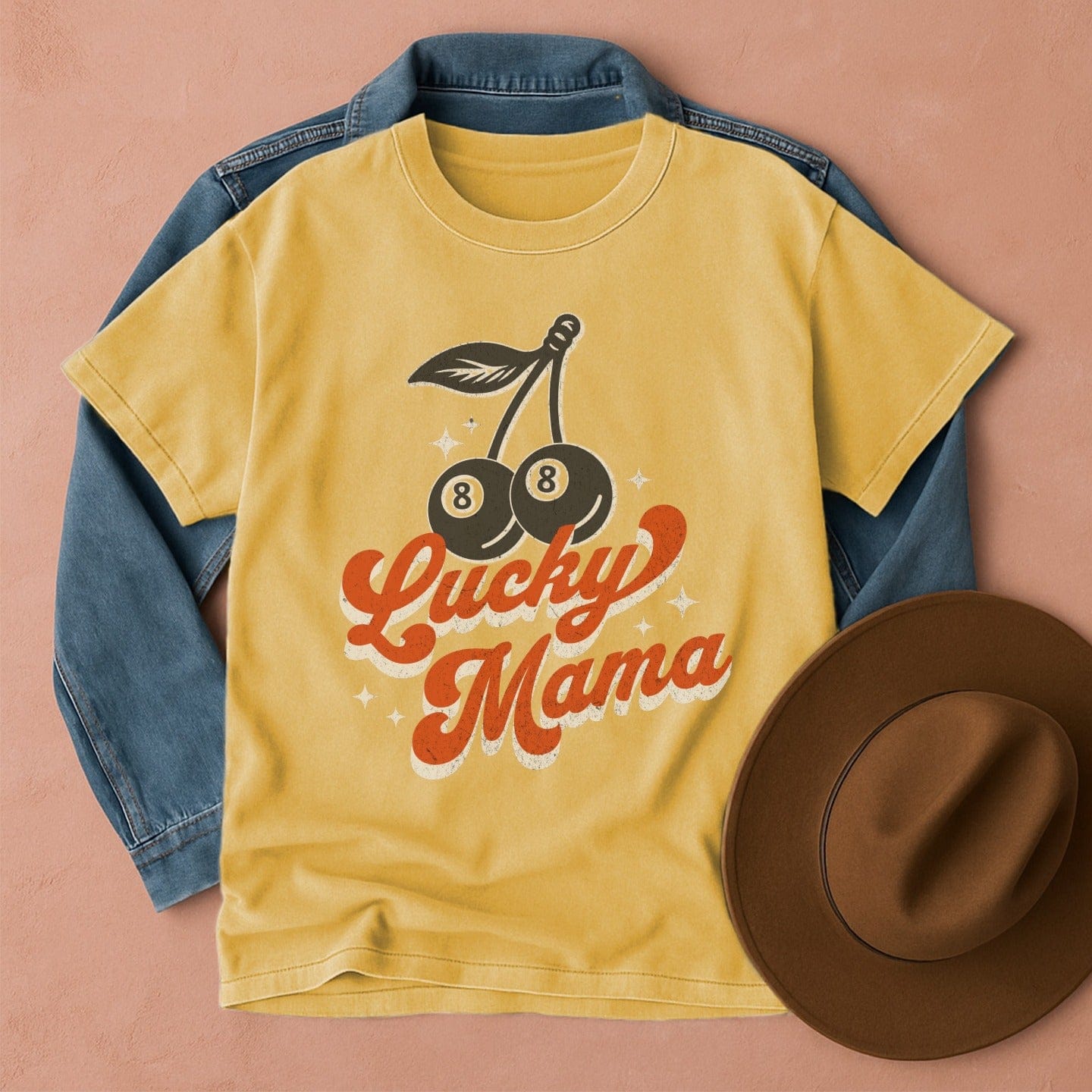 Lucky Mama Retro T-Shirt Mustard / S Western shirt